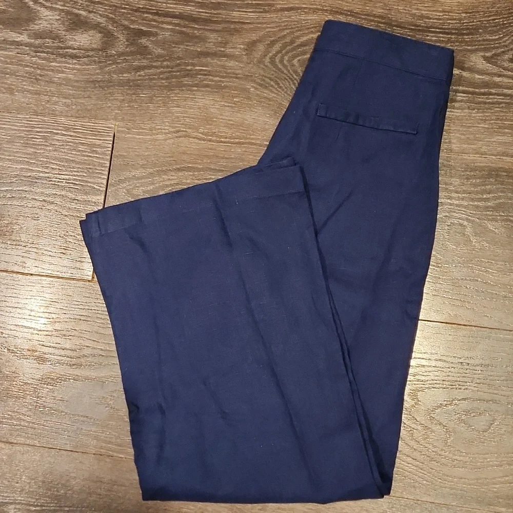 ❤️ REFORMATION HIGH RISE WIDE LEG CROPPPED CULOTTE LINEN PANTS, BLUE, 2 (26)